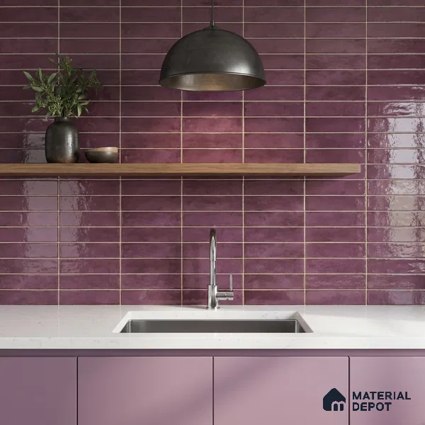 Faux Subway Wall Tile TL 11233 Aubergine Patina 2 ft x 1 ft Ceramic Glossy Finish Tile - 9 mm | Suitable For Bathroom, Dining Area, Kitchen Backsplash