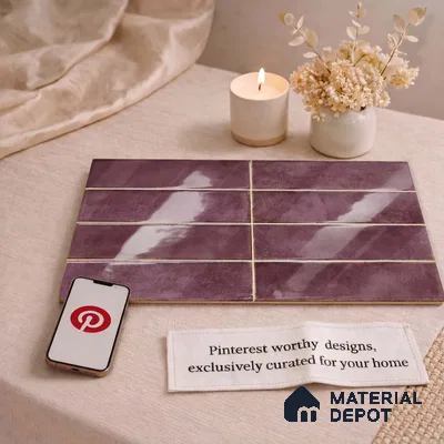 Faux Subway Wall Tile TL 11233 Aubergine Patina 2 ft x 1 ft Ceramic Glossy Finish Tile - 9 mm | Suitable For Bathroom, Dining Area, Kitchen Backsplash