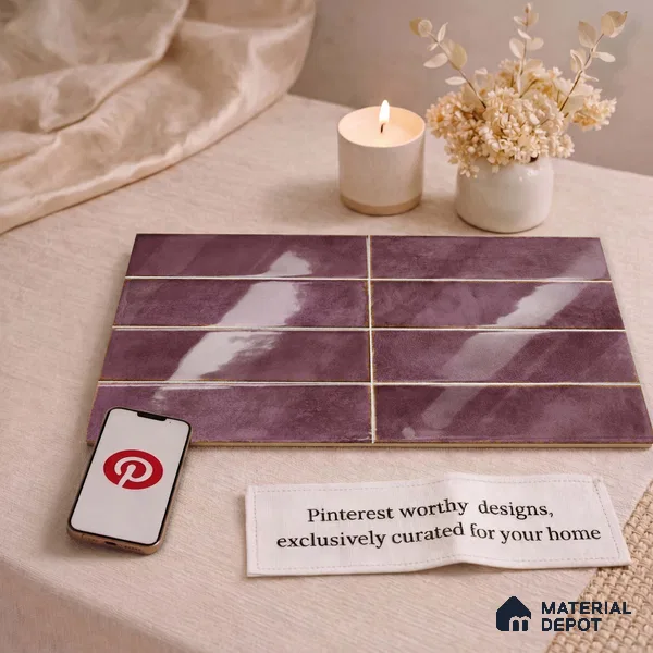 Faux Subway Wall Tile TL 11233 Aubergine Patina 2 ft x 1 ft Ceramic Glossy Finish Tile - 9 mm | Suitable For Bathroom, Dining Area, Kitchen Backsplash