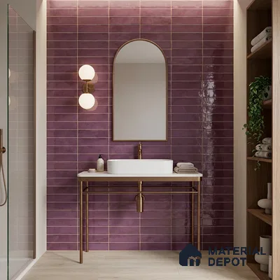Faux Subway Wall Tile TL 11233 Aubergine Patina 2 ft x 1 ft Ceramic Glossy Finish Tile - 9 mm | Suitable For Bathroom, Dining Area, Kitchen Backsplash