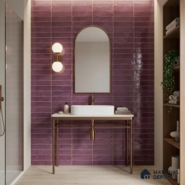 Faux Subway Wall Tile TL 11233 Aubergine Patina 2 ft x 1 ft Ceramic Glossy Finish Tile - 9 mm | Suitable For Bathroom, Dining Area, Kitchen Backsplash
