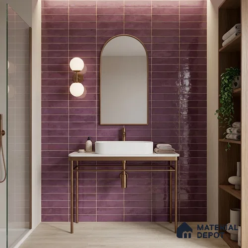 Faux Subway Wall Tile TL 11233 Aubergine Patina 2 ft x 1 ft Ceramic Glossy Finish Tile - 9 mm | Suitable For Bathroom, Dining Area, Kitchen Backsplash