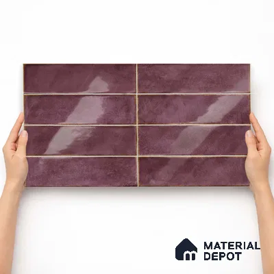 Faux Subway Wall Tile TL 11233 Aubergine Patina 2 ft x 1 ft Ceramic Glossy Finish Tile - 9 mm | Suitable For Bathroom, Dining Area, Kitchen Backsplash