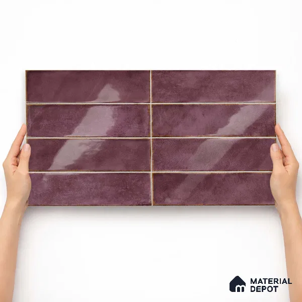 Faux Subway Wall Tile TL 11233 Aubergine Patina 2 ft x 1 ft Ceramic Glossy Finish Tile - 9 mm | Suitable For Bathroom, Dining Area, Kitchen Backsplash