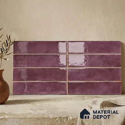 Faux Subway Wall Tile TL 11233 Aubergine Patina 2 ft x 1 ft Ceramic Glossy Finish Tile - 9 mm | Suitable For Bathroom, Dining Area, Kitchen Backsplash
