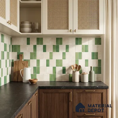 Faux Subway Wall Tile TL 11263 Verdant Block 2 ft x 1 ft Ceramic Granulla Finish Tile - 9 mm | Suitable For Bathroom, Balcony & Kitchen Backsplash (Sample)