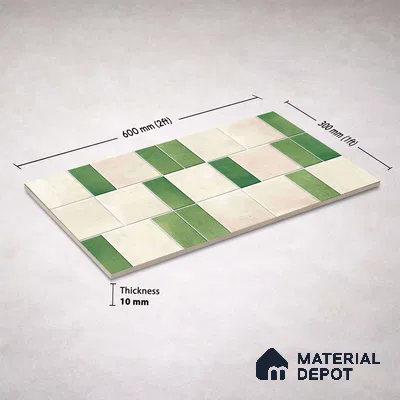 Faux Subway Wall Tile TL 11263 Verdant Block 2 ft x 1 ft Ceramic Granulla Finish Tile - 9 mm | Suitable For Bathroom, Balcony & Kitchen Backsplash (Sample)