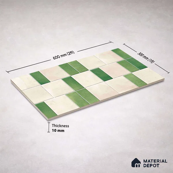 Faux Subway Wall Tile TL 11263 Verdant Block 2 ft x 1 ft Ceramic Granulla Finish Tile - 9 mm | Suitable For Bathroom, Balcony & Kitchen Backsplash (Sample)