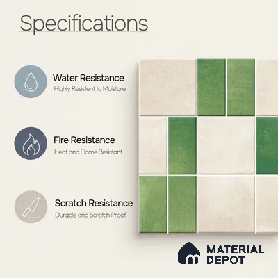 Faux Subway Wall Tile TL 11263 Verdant Block 2 ft x 1 ft Ceramic Granulla Finish Tile - 9 mm | Suitable For Bathroom, Balcony & Kitchen Backsplash (Sample)
