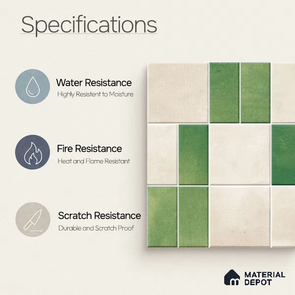 Faux Subway Wall Tile TL 11263 Verdant Block 2 ft x 1 ft Ceramic Granulla Finish Tile - 9 mm | Suitable For Bathroom, Balcony & Kitchen Backsplash (Sample)
