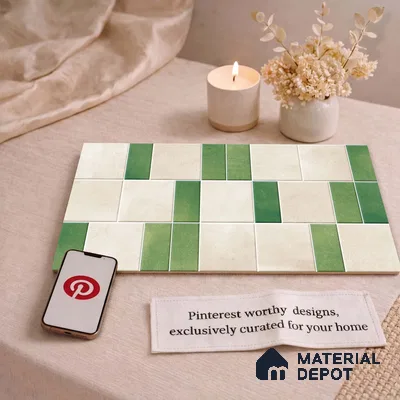 Faux Subway Wall Tile TL 11263 Verdant Block 2 ft x 1 ft Ceramic Granulla Finish Tile - 9 mm | Suitable For Bathroom, Balcony & Kitchen Backsplash (Sample)