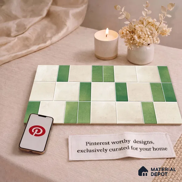 Faux Subway Wall Tile TL 11263 Verdant Block 2 ft x 1 ft Ceramic Granulla Finish Tile - 9 mm | Suitable For Bathroom, Balcony & Kitchen Backsplash (Sample)