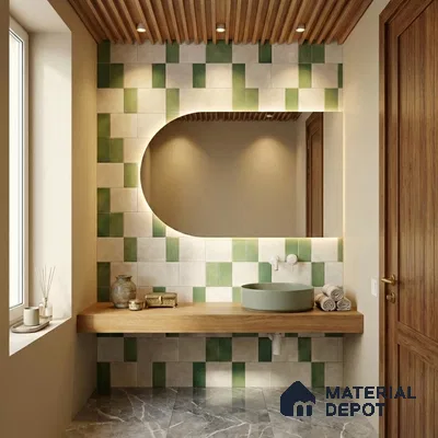 Faux Subway Wall Tile TL 11263 Verdant Block 2 ft x 1 ft Ceramic Granulla Finish Tile - 9 mm | Suitable For Bathroom, Balcony & Kitchen Backsplash (Sample)