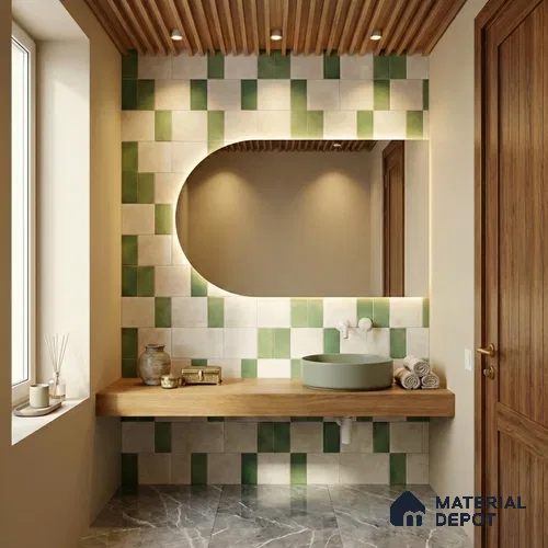 Faux Subway Wall Tile TL 11263 Verdant Block 2 ft x 1 ft Ceramic Granulla Finish Tile - 9 mm | Suitable For Bathroom, Basin Area, Kitchen Backsplash