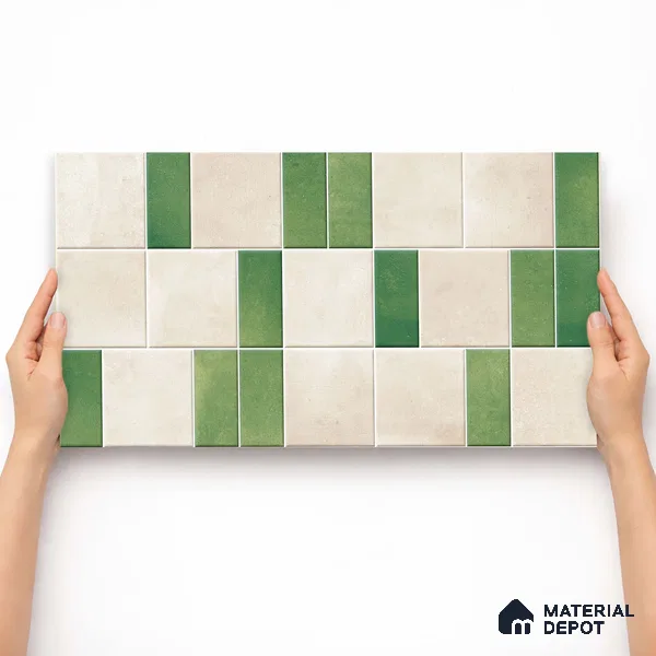 Faux Subway Wall Tile TL 11263 Verdant Block 2 ft x 1 ft Ceramic Granulla Finish Tile - 9 mm | Suitable For Bathroom, Balcony & Kitchen Backsplash (Sample)