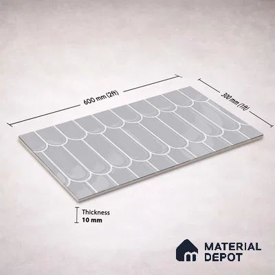 Faux Subway Wall Tile TL 11279 Pewter Scallop 2 ft x 1 ft Ceramic Glossy Finish Tile - 9 mm | Suitable For Bathroom, Kitchen Backsplash