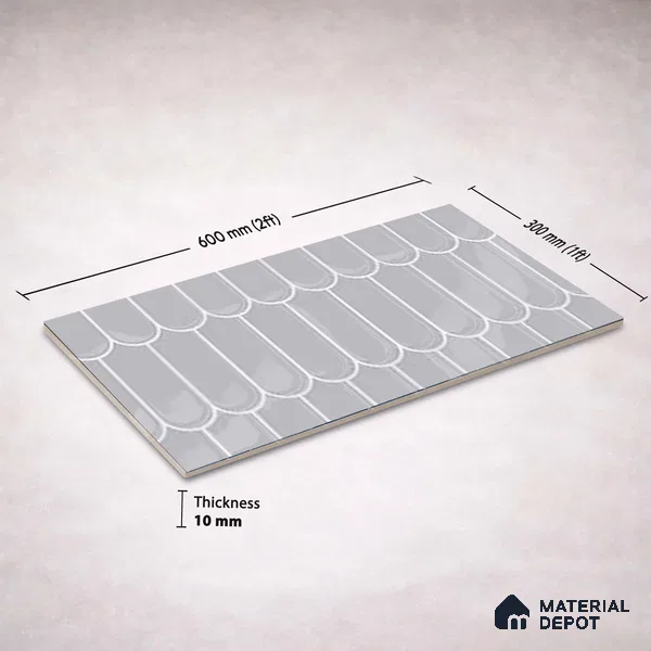 Faux Subway Wall Tile TL 11279 Pewter Scallop 2 ft x 1 ft Ceramic Glossy Finish Tile - 9 mm | Suitable For Bathroom, Kitchen Backsplash
