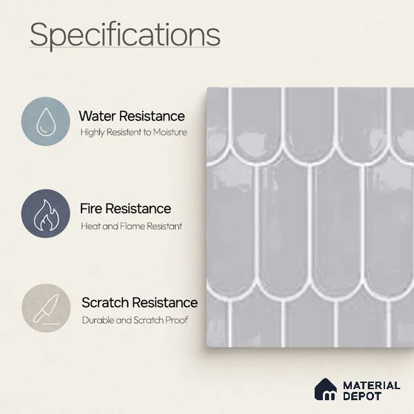 Faux Subway Wall Tile TL 11279 Pewter Scallop 2 ft x 1 ft Ceramic Glossy Finish Tile - 9 mm | Suitable For Bathroom, Kitchen Backsplash