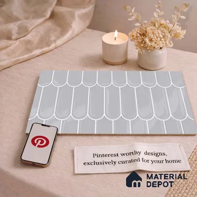 Faux Subway Wall Tile TL 11279 Pewter Scallop 2 ft x 1 ft Ceramic Glossy Finish Tile - 9 mm | Suitable For Bathroom, Kitchen Backsplash