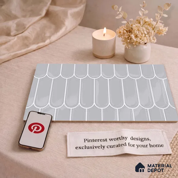 Faux Subway Wall Tile TL 11279 Pewter Scallop 2 ft x 1 ft Ceramic Glossy Finish Tile - 9 mm | Suitable For Bathroom, Kitchen Backsplash