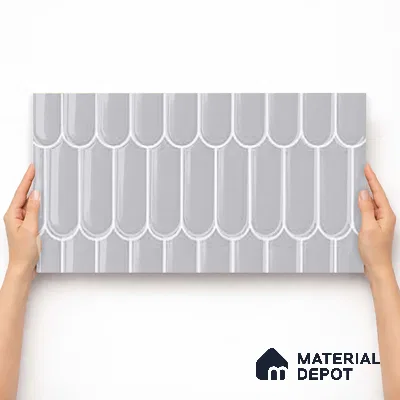Faux Subway Wall Tile TL 11279 Pewter Scallop 2 ft x 1 ft Ceramic Glossy Finish Tile - 9 mm | Suitable For Bathroom, Kitchen Backsplash
