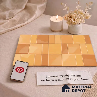 Faux Subway Wall Tile TL 11238 Amber Patchwork 2 ft x 1 ft Ceramic Glossy Finish Tile - 9 mm | Suitable For Bathroom, Balcony & Kitchen Backsplash (Sample)
