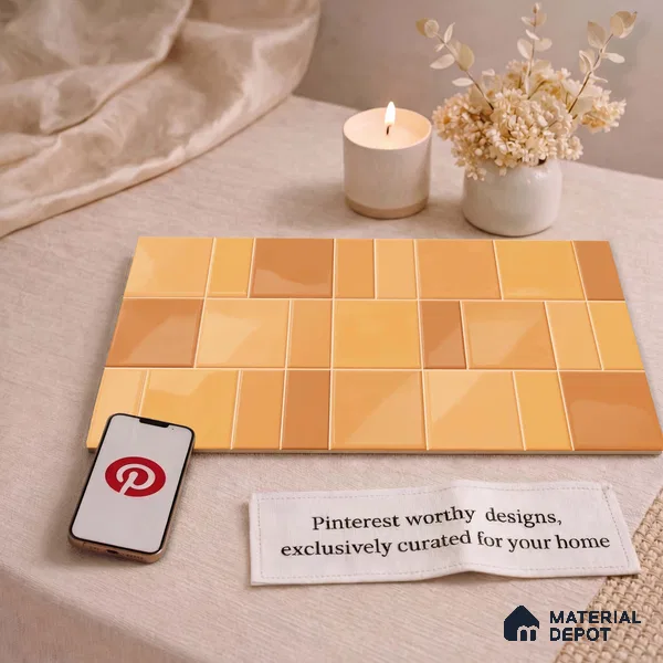 Faux Subway Wall Tile TL 11238 Amber Patchwork 2 ft x 1 ft Ceramic Glossy Finish Tile - 9 mm | Suitable For Bathroom, Balcony & Kitchen Backsplash (Sample)