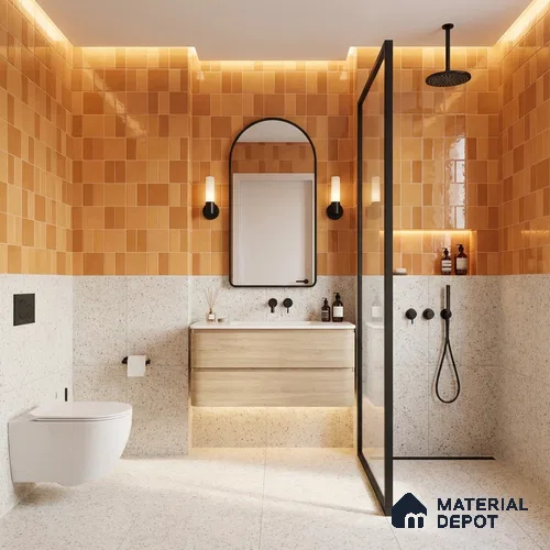 Faux Subway Wall Tile TL 11238 Amber Patchwork 2 ft x 1 ft Ceramic Glossy Finish Tile - 9 mm | Suitable For Bathroom, Balcony & Kitchen Backsplash