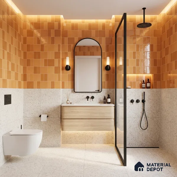 Faux Subway Wall Tile TL 11238 Amber Patchwork 2 ft x 1 ft Ceramic Glossy Finish Tile - 9 mm | Suitable For Bathroom, Balcony & Kitchen Backsplash (Sample)