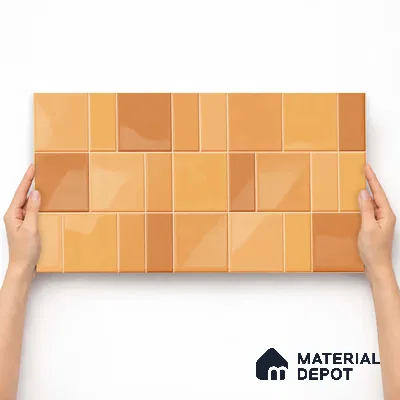 Faux Subway Wall Tile TL 11238 Amber Patchwork 2 ft x 1 ft Ceramic Glossy Finish Tile - 9 mm | Suitable For Bathroom, Balcony & Kitchen Backsplash (Sample)