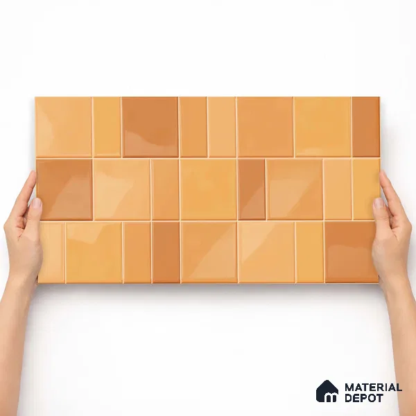 Faux Subway Wall Tile TL 11238 Amber Patchwork 2 ft x 1 ft Ceramic Glossy Finish Tile - 9 mm | Suitable For Bathroom, Balcony & Kitchen Backsplash (Sample)