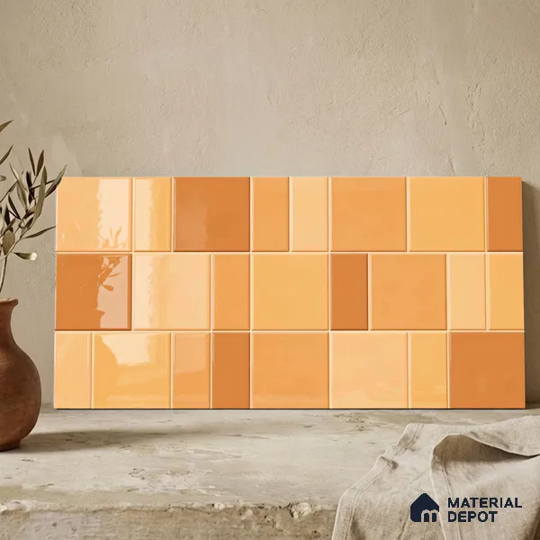 Faux Subway Wall Tile TL 11238 Amber Patchwork 2 ft x 1 ft Ceramic Glossy Finish Tile - 9 mm | Suitable For Bathroom, Balcony & Kitchen Backsplash (Sample)