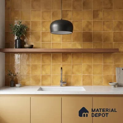 Faux Subway Wall Tile TL 11250 Saffron Aura 2 ft x 1 ft Ceramic Glossy Finish Tile - 9 mm | Suitable For Bathroom, Basin Area, Kitchen Backsplash