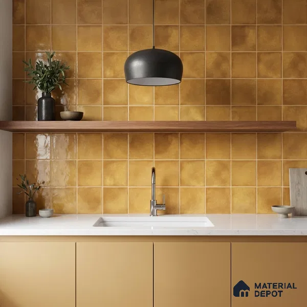 Faux Subway Wall Tile TL 11250 Saffron Aura 2 ft x 1 ft Ceramic Glossy Finish Tile - 9 mm | Suitable For Bathroom, Basin Area, Kitchen Backsplash