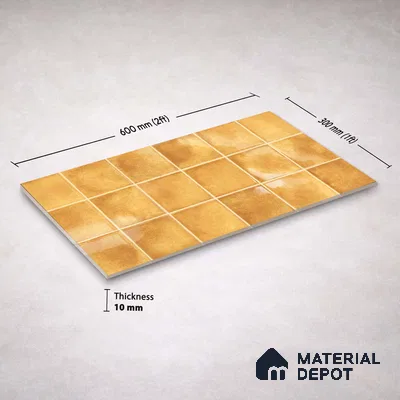 Faux Subway Wall Tile TL 11250 Saffron Aura 2 ft x 1 ft Ceramic Glossy Finish Tile - 9 mm | Suitable For Bathroom, Basin Area, Kitchen Backsplash