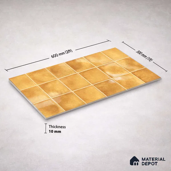 Faux Subway Wall Tile TL 11250 Saffron Aura 2 ft x 1 ft Ceramic Glossy Finish Tile - 9 mm | Suitable For Bathroom, Basin Area, Kitchen Backsplash