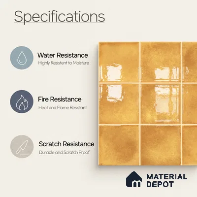 Faux Subway Wall Tile TL 11250 Saffron Aura 2 ft x 1 ft Ceramic Glossy Finish Tile - 9 mm | Suitable For Bathroom, Basin Area, Kitchen Backsplash