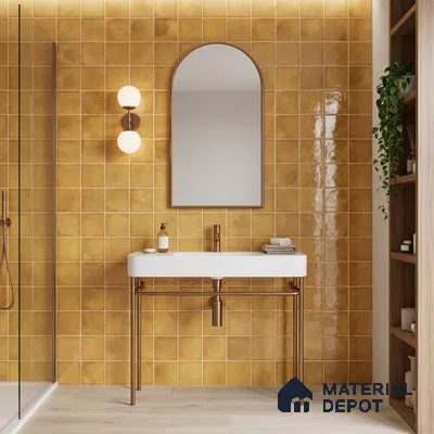 Faux Subway Wall Tile TL 11250 Saffron Aura 2 ft x 1 ft Ceramic Glossy Finish Tile - 9 mm | Suitable For Bathroom, Basin Area, Kitchen Backsplash
