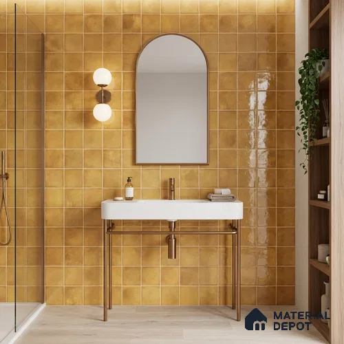 Faux Subway Wall Tile TL 11250 Saffron Aura 2 ft x 1 ft Ceramic Glossy Finish Tile - 9 mm | Suitable For Bathroom, Basin Area, Kitchen Backsplash