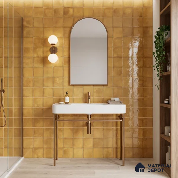 Faux Subway Wall Tile TL 11250 Saffron Aura 2 ft x 1 ft Ceramic Glossy Finish Tile - 9 mm | Suitable For Bathroom, Basin Area, Kitchen Backsplash