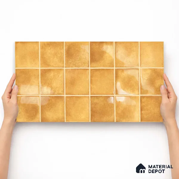 Faux Subway Wall Tile TL 11250 Saffron Aura 2 ft x 1 ft Ceramic Glossy Finish Tile - 9 mm | Suitable For Bathroom, Basin Area, Kitchen Backsplash