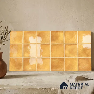 Faux Subway Wall Tile TL 11250 Saffron Aura 2 ft x 1 ft Ceramic Glossy Finish Tile - 9 mm | Suitable For Bathroom, Basin Area, Kitchen Backsplash