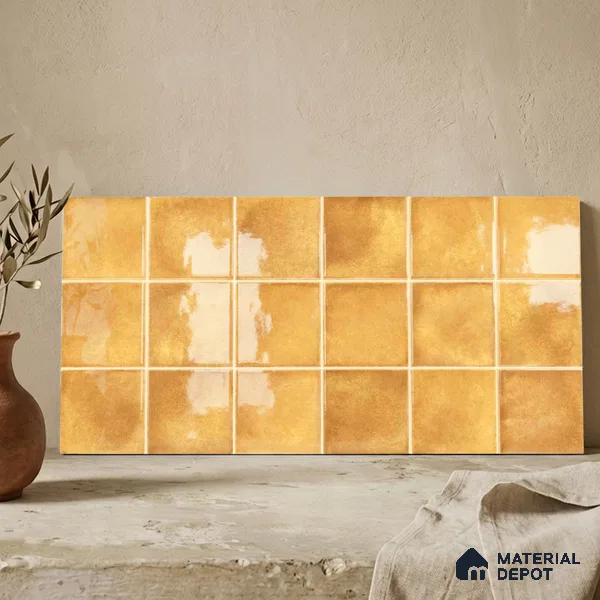 Faux Subway Wall Tile TL 11250 Saffron Aura 2 ft x 1 ft Ceramic Glossy Finish Tile - 9 mm | Suitable For Bathroom, Basin Area, Kitchen Backsplash