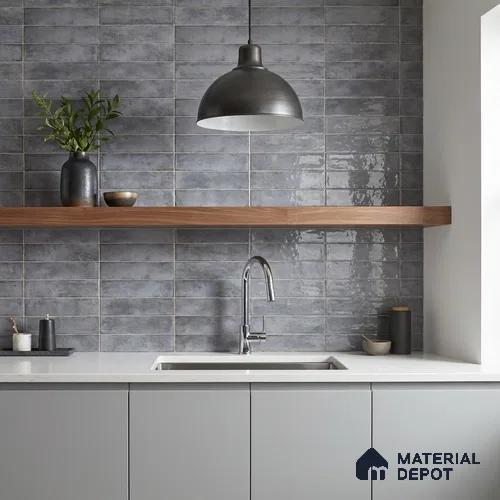 Faux Subway Wall Tile TL 11234 Titan Slate 2 ft x 1 ft Ceramic Glossy Finish Tile - 9 mm | Suitable For Bathroom, Balcony & Kitchen Backsplash