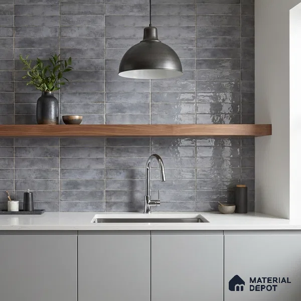Faux Subway Wall Tile TL 11234 Titan Slate 2 ft x 1 ft Ceramic Glossy Finish Tile - 9 mm | Suitable For Bathroom, Dining Area, Kitchen Backsplash