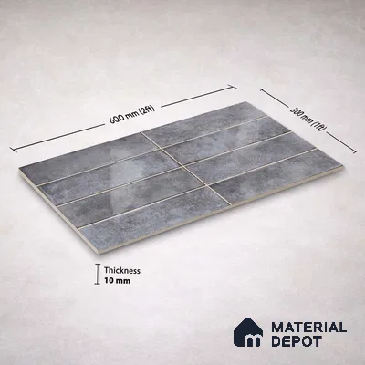 Faux Subway Wall Tile TL 11234 Titan Slate 2 ft x 1 ft Ceramic Glossy Finish Tile - 9 mm | Suitable For Bathroom, Dining Area, Kitchen Backsplash