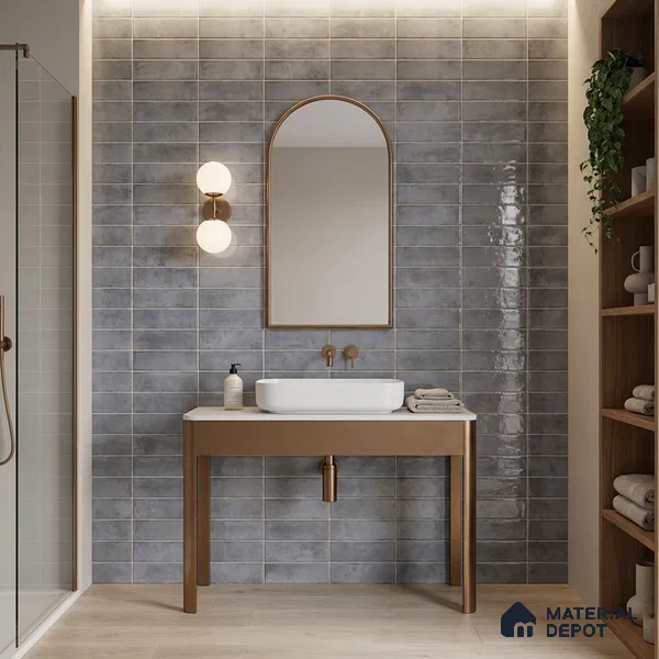 Faux Subway Wall Tile TL 11234 Titan Slate 2 ft x 1 ft Ceramic Glossy Finish Tile - 9 mm | Suitable For Bathroom, Dining Area, Kitchen Backsplash