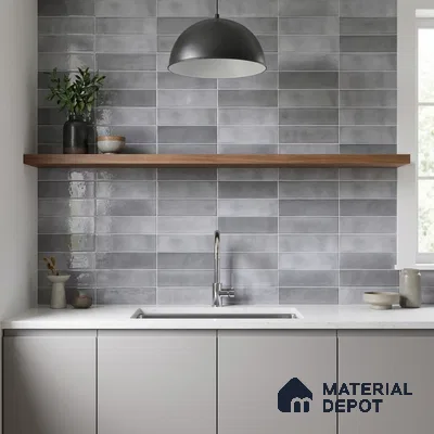 Faux Subway Wall Tile TL 11228 Silver Mist 2 ft x 1 ft Ceramic Glossy Finish Tile - 9 mm | Suitable For Bathroom, Dining Area, Kitchen Backsplash