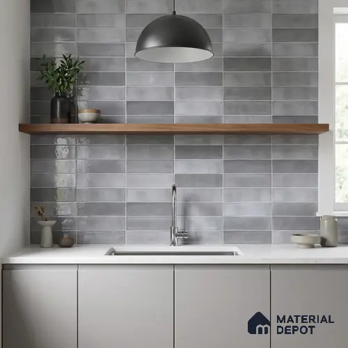 Faux Subway Wall Tile TL 11228 Silver Mist 2 ft x 1 ft Ceramic Glossy Finish Tile - 9 mm | Suitable For Bathroom, Balcony & Kitchen Backsplash