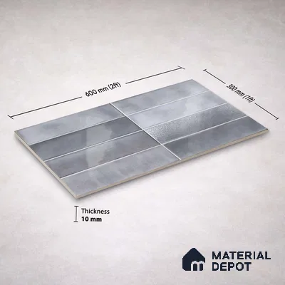 Faux Subway Wall Tile TL 11228 Silver Mist 2 ft x 1 ft Ceramic Glossy Finish Tile - 9 mm | Suitable For Bathroom, Dining Area, Kitchen Backsplash